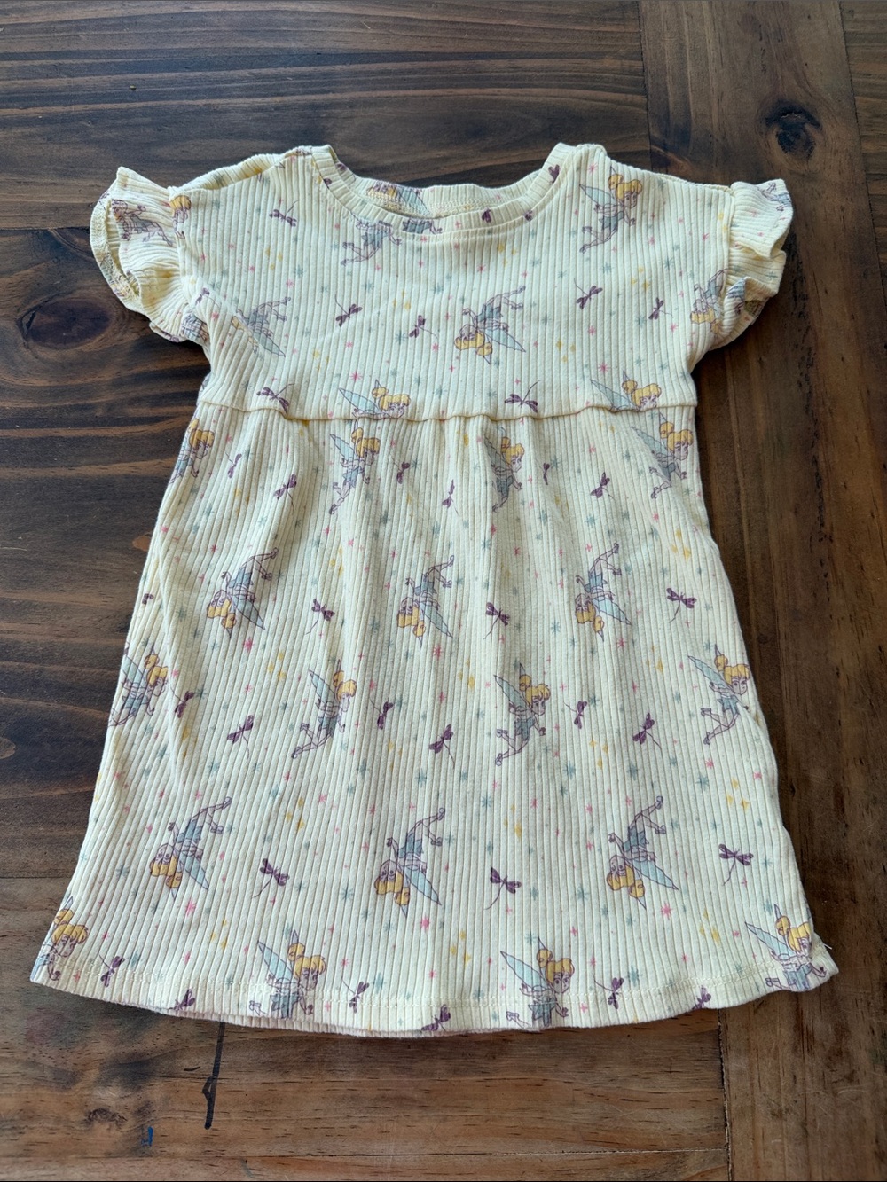 Disney Cream Ribbed Dress with Yellow & Purple Fairy Print